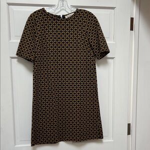 LOFT Black and Gold Geometric Mini Dress
